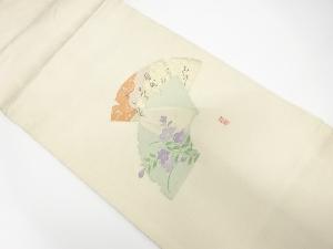 金通し　破れ地紙に桔梗・和歌模様織り出し　名古屋帯